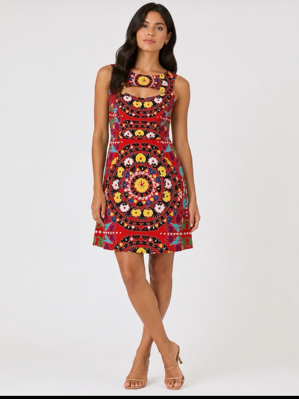 Mara Hoffman Red Multicolor Printed Cutout Mini Dress